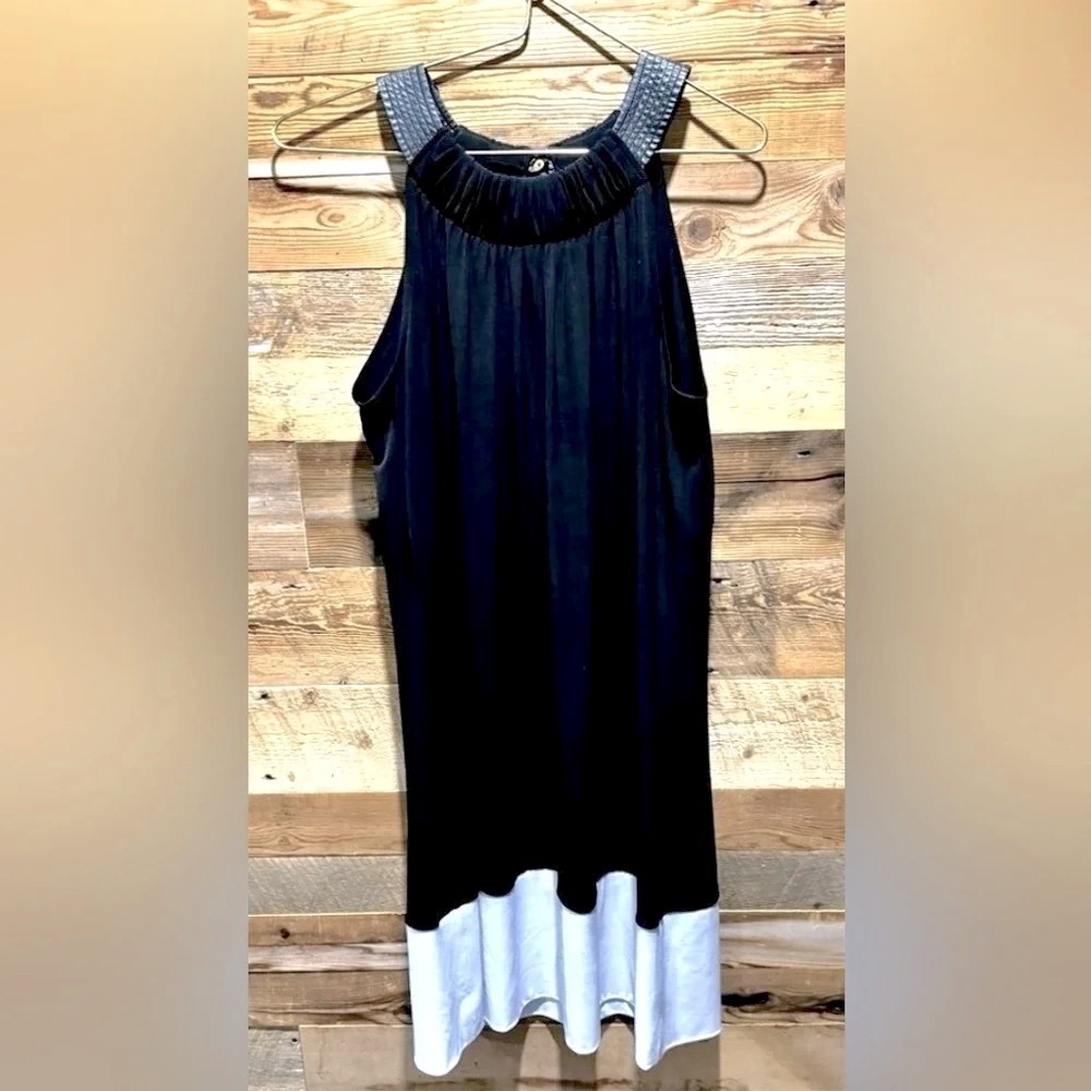 Calvin Klein Slinky dress Vegan Leather black white built-in bra party flowy USM